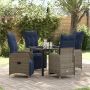 Stalo ir kėdžių komplektas su pagalve 5 pcs Pilka PE ratanas