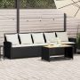 Sodo sofa, 5 vietų, su pagalvėlėmis, juoda, poliratanas