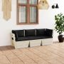 Trivietė sodo sofa iš palečių su pagalvėlėmis, eglės mediena
