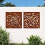 Sodo sienos dekoracija, 2 dalių, 55x55cm, corten plienas, rožė