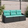 Sofos komplektas su pagalve 3 pcs Juoda poliratanas