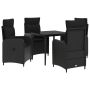 Sofa Stalo Rinkinys su pagalve su pagalve 5 pcs Juoda
