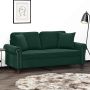 Dvivietė sofa su pagalvėlėmis, tamsiai žalia, 140cm, aksomas