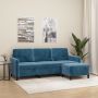 Trivietė sofa su pakoja, mėlynos spalvos, 180cm, aksomas