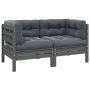 Dvivietė sodo sofa su pagalvėlėmis, pilka, pušies masyvas