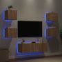 Sieninės TV spintelės su LED lemputėmis, 5 dalių, ąžuolo