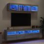 Sieninė TV sekcija su LED, 5 dalių, pilka ąžuolo, mediena
