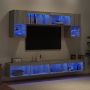 Sieninė TV sekcija su LED, 6 dalių, pilka ąžuolo, mediena