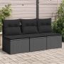 Sodo sofa su pagalvėlėmis, 3 sėdimos vietos, juodas, polirotangas