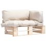 Sodo sofa iš palečių su smėlio pagalvėlėmis, pušies mediena