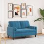Dvivietė sofa su pagalvėlėmis, mėlynos spalvos, 120cm, aksomas