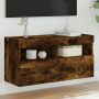 Sieninė TV spintelė su LED lemputėmis, dūminė, 80x30x40cm