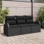 Sodo Sofų Rinkinys su pagalve 3 pcs Juoda Poli ratanas
