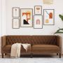 Trivietė chesterfield sofa, rudos spalvos, dirbtinė versta oda