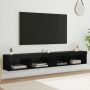 TV spintelių komplektas su LED Juodas ąžuolas Apdirbta mediena