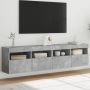 Sieninės TV spintelės su LED, 2vnt., betono pilkos, 80x30x40cm