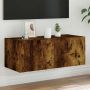 Sieninė TV spintelė su LED lemputėmis, dūminė, 80x35x31cm