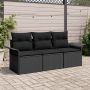 Sofos komplektas su pagalve 3 pcs Juoda poliratanas