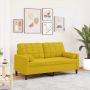 Dvivietė sofa su pagalvėlėmis, geltonos spalvos, 140cm, aksomas