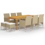 Sodo valgomojo baldų komplektas, 11 dalių, smėlio spalvos