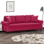 Trivietė sofa su pagalvėlėmis, raudonojo vyno, 180cm, aksomas