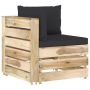 Modulinė kampinė sofa su pagalvėmis, žaliai impregnuota mediena