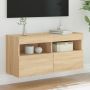 Sieninė TV spintelė su LED lemputėmis, ąžuolo, 80x30x40cm