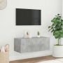 Sieninė TV spintelė su LED lemputėmis, betono pilka, 80x35x31cm