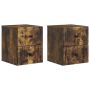 Sieninis naktinis staliukas su stalčių 2 pcs Dūminio ąžuolo