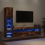 Sieninė TV sekcija su LED, 4 dalių, dūminio ąžuolo, mediena