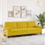 Trivietė sofa su pagalvėlėmis, geltonos spalvos, 210cm, aksomas