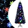 Kalėdų eglutė su LED snaigėmis, juoda, 210cm, optinis pluoštas
