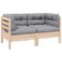 Dvivietė sodo sofa su pilkomis pagalvėlėmis, pušies masyvas