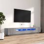 TV spintelių komplektas su LED, 3 dalių, pilkas ąžuolo, mediena