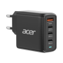 Acer 100W PD GaN Charger, 3 x USB C and 1 x USB A, EU Plug, 100W USB-C cable, Black, Retail Pack