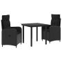 Sofa Stalo Rinkinys su pagalve su pagalve 3 pcs Juoda