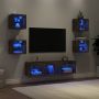 Sieninė TV sekcija su LED, 7 dalių, dūminio ąžuolo, mediena