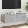 Sieninė TV spintelė su LED lemputėmis, betono, 100x35x31cm