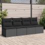 Sodo sofa su pagalvėlėmis, 4 sėdimos vietos, juodas, polirotangas