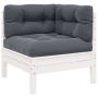 Kampinė sodo sofa su pagalvėlėmis, balta, pušies masyvas