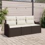 Sodo Sofų Rinkinys su pagalve 3 pcs Ruda Poli ratanas