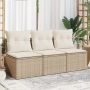 Trivietė sodo sofa su pagalvėlėmis, smėlio spalvos, poliratanas