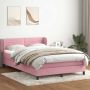 Lova su spyruoklėmis ir čiužiniu, rožinė, 140x220 cm, aksomas