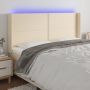Galvūgalis su LED, kreminės spalvos, 203x16x118/128cm, audinys