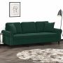 Trivietė sofa su pagalvėlėmis, tamsiai žalia, 180cm, aksomas
