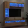 Sieninės TV spintelės su LED lemputėmis, 7vnt., ąžuolo spalvos