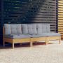 Trivietė sodo sofa su pilkomis pagalvėlėmis, pušies masyvas