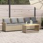 Sodo sofa, 5 vietų, su pagalvėlėmis, smėlio spalvos, poliratanas