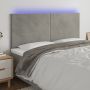 Galvūgalis su LED, šviesiai pilkas, 180x5x118/128cm, aksomas