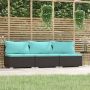 Trivietė sofa su pagalvėlėmis, juodos spalvos, poliratanas